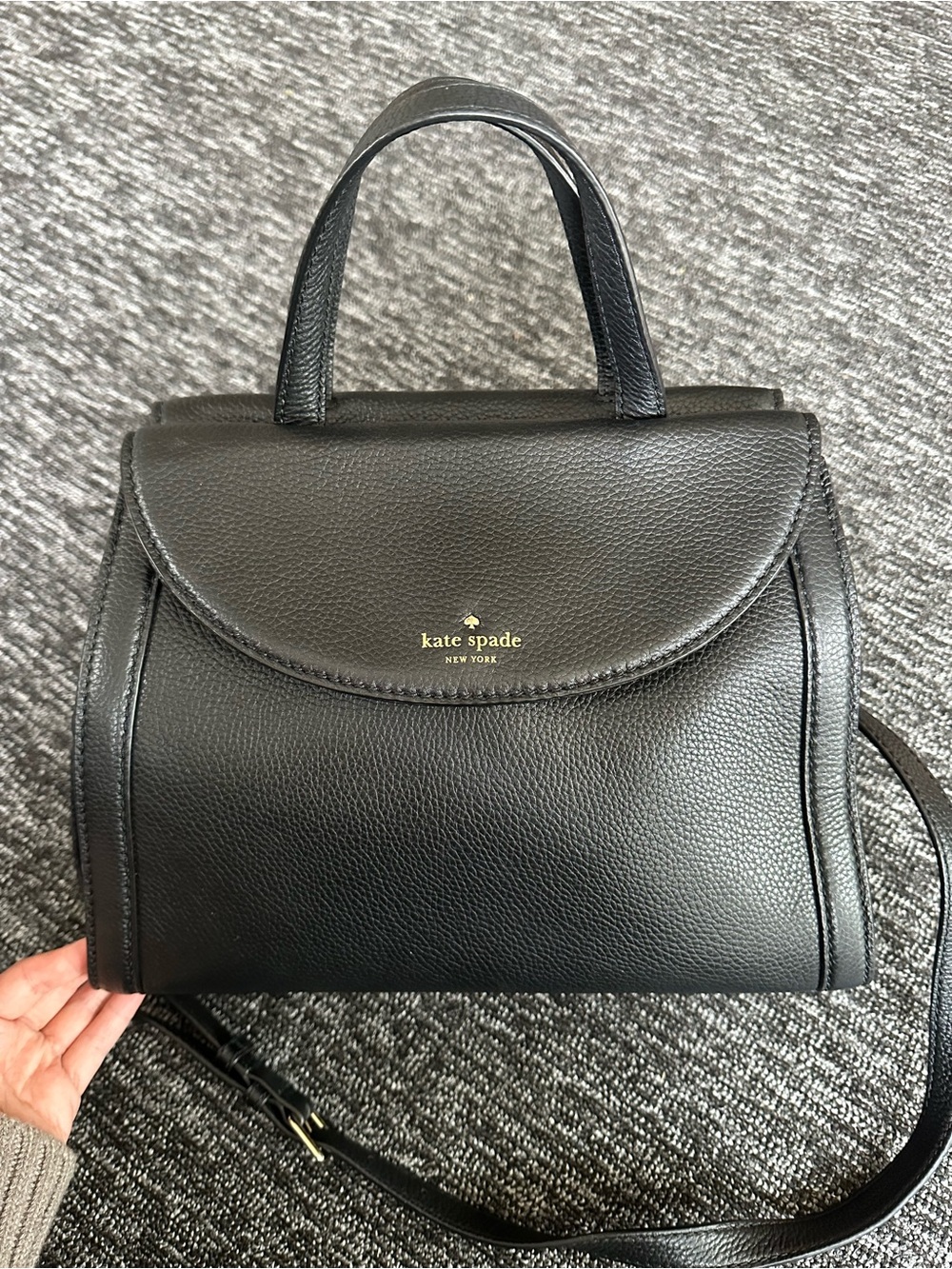 KATE SPADE Large Adrien Cobble Hill Black Pebbled Leather Top-Handle Satchel